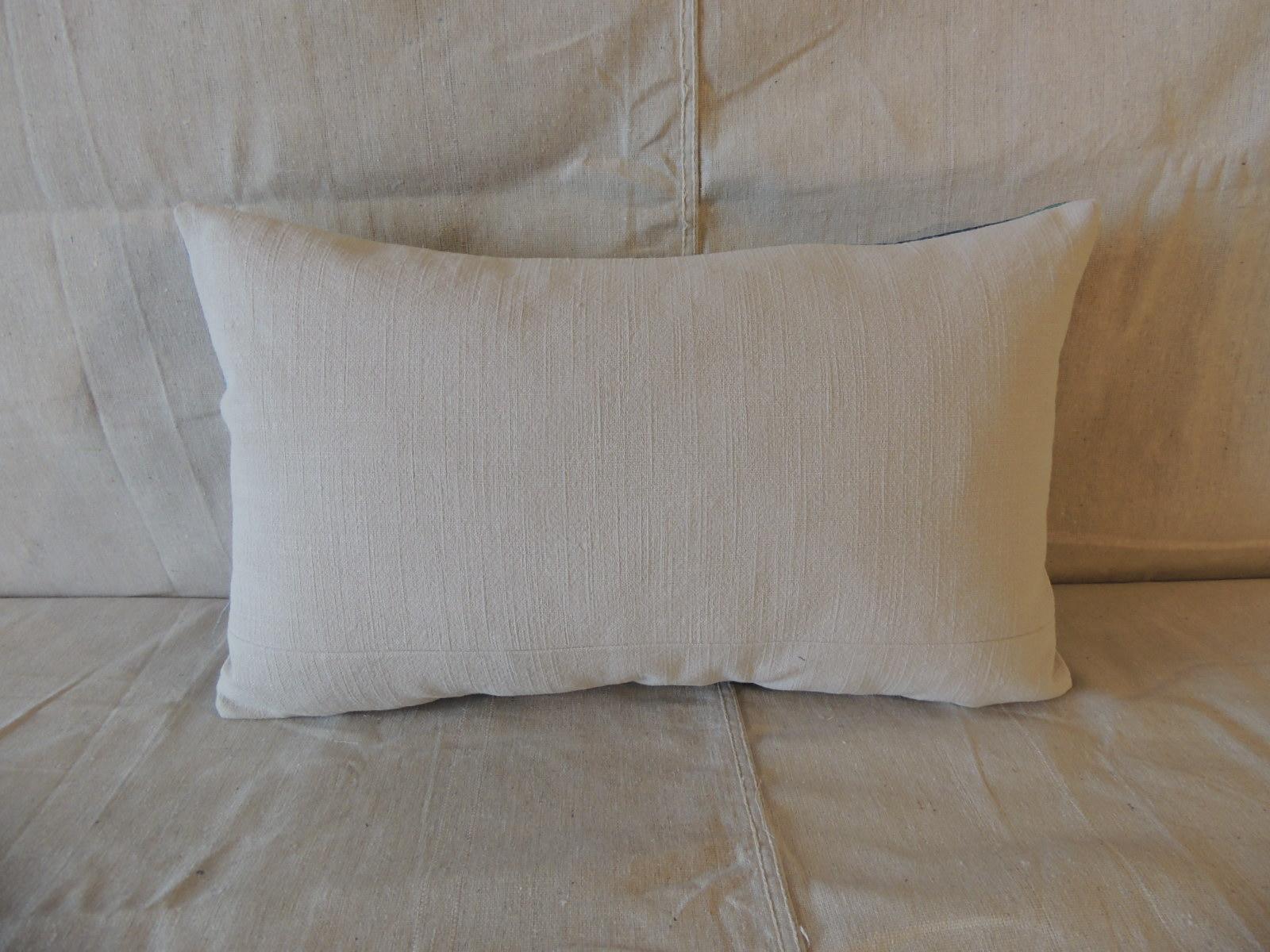 Portuguese Aqua and Blue Satin Cotton Modern Lumbar Decorative Pillow