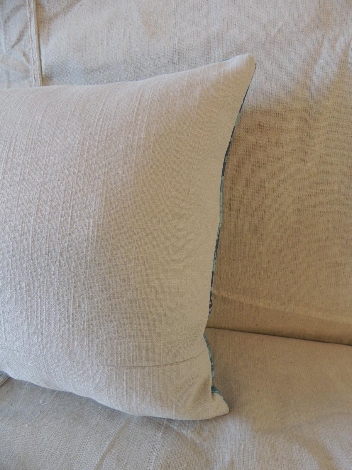 Hand-Crafted Aqua and Blue Satin Cotton Modern Lumbar Decorative Pillow