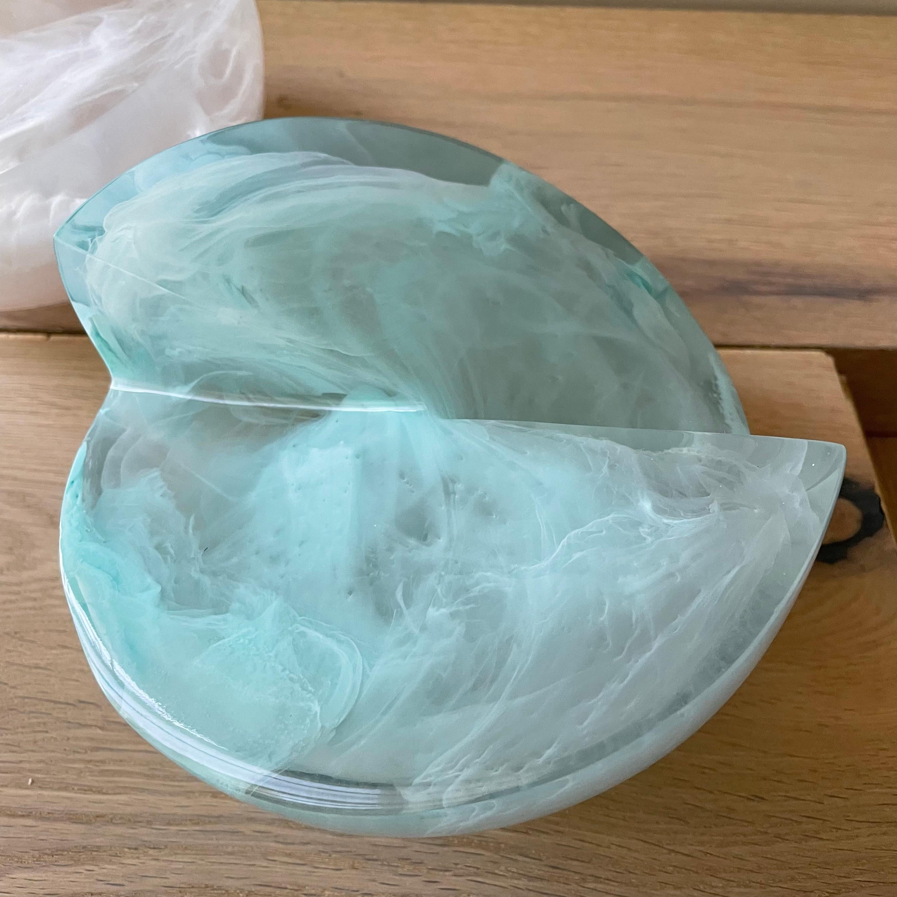 Modern Aqua and Clear Semi Sphere Sculpture in Polished Resin by Paola Valle For Sale