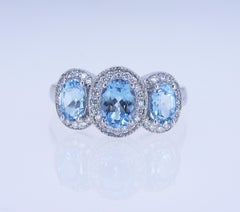 Aqua and Diamond 3-Stone Ring
