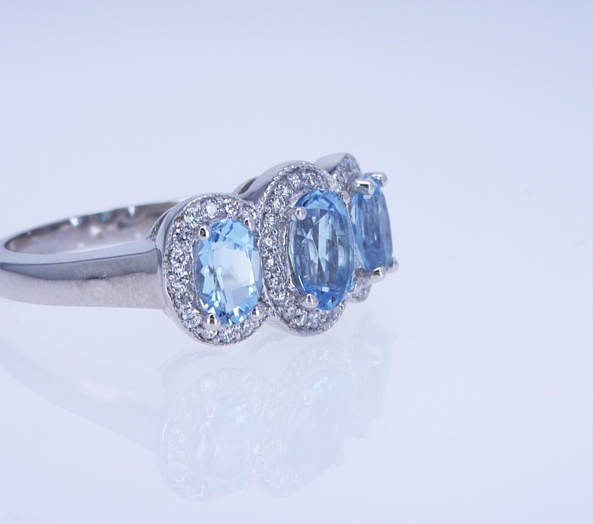 For Sale:  Aqua and Diamond 3-Stone Ring 6