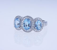 Aqua and Diamond 3-Stone Ring