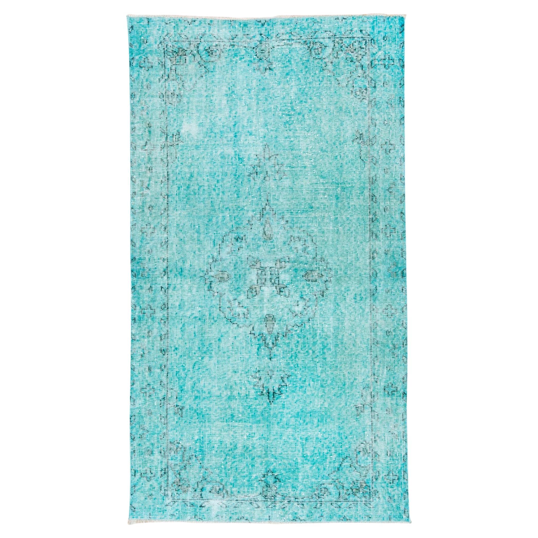 Aqua and Turquouse Overdyed Sparta Rug, Black Accents, Medallion