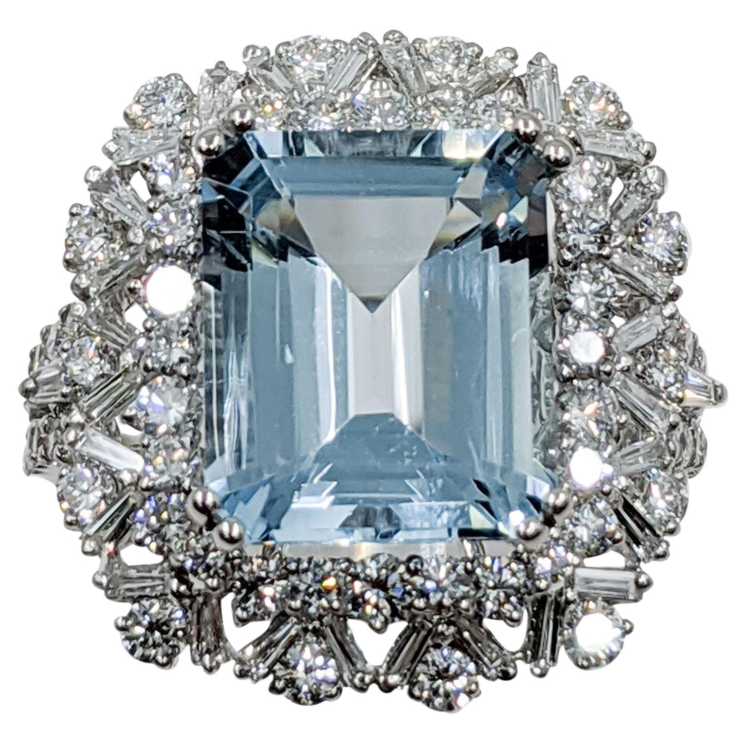 Aqua and White Diamond Fancy Ring 18 Karat