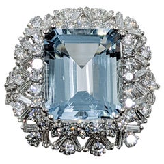 Aqua and White Diamond Fancy Ring 18 Karat