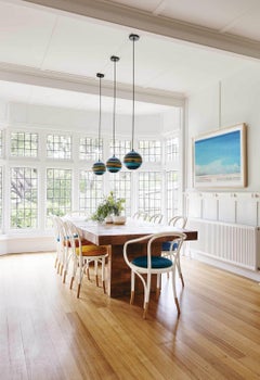 Banded Aqua Pendant Light, Hand Blown Glass - Made to Order