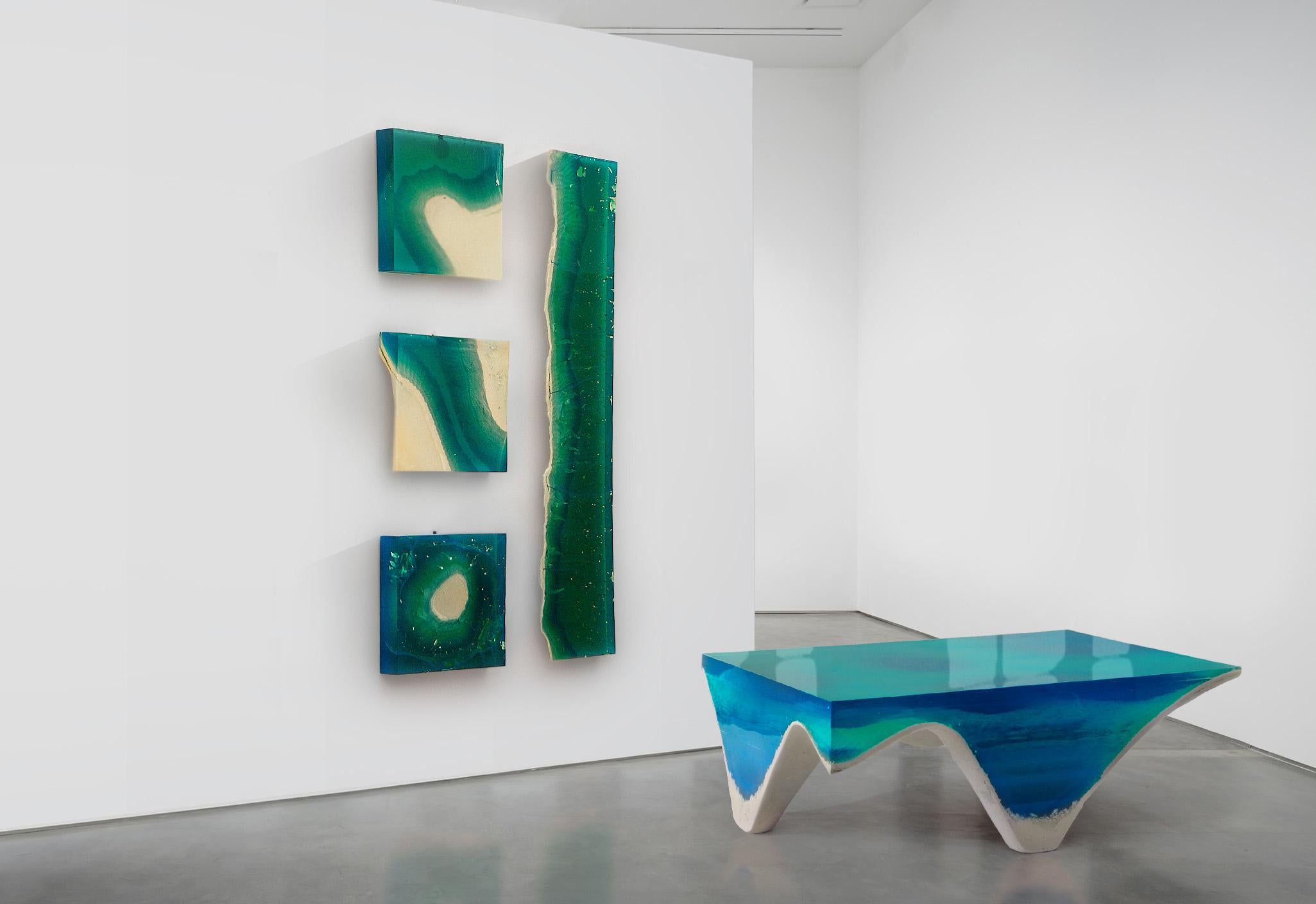 Modern Aqua Blocks Contemporary Wall Sculpture by Eduard Locota, Acrylic Glass & Marble For Sale