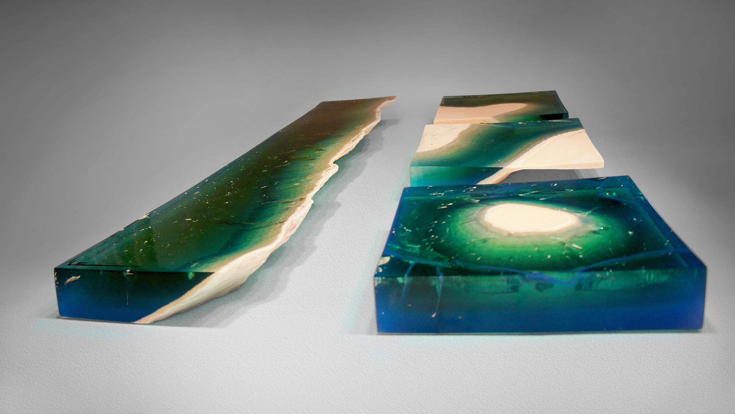 Cast Aqua Blocks Contemporary Wall Sculpture by Eduard Locota, Acrylic Glass & Marble For Sale