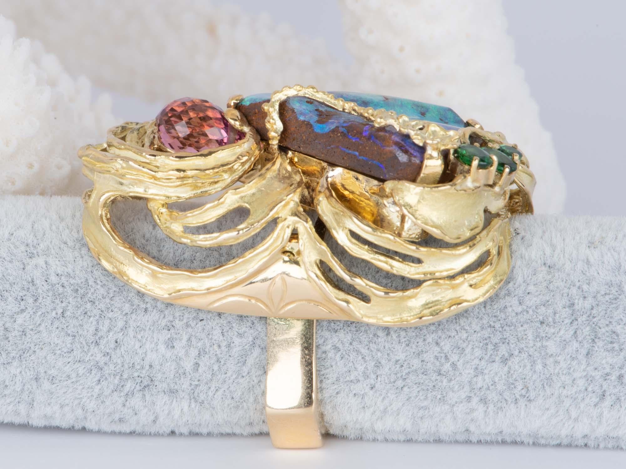 Women's or Men's Aqua Blue Green Australian Boulder Opal Ring Pendant Combo 18K Gold 26g V1128 For Sale