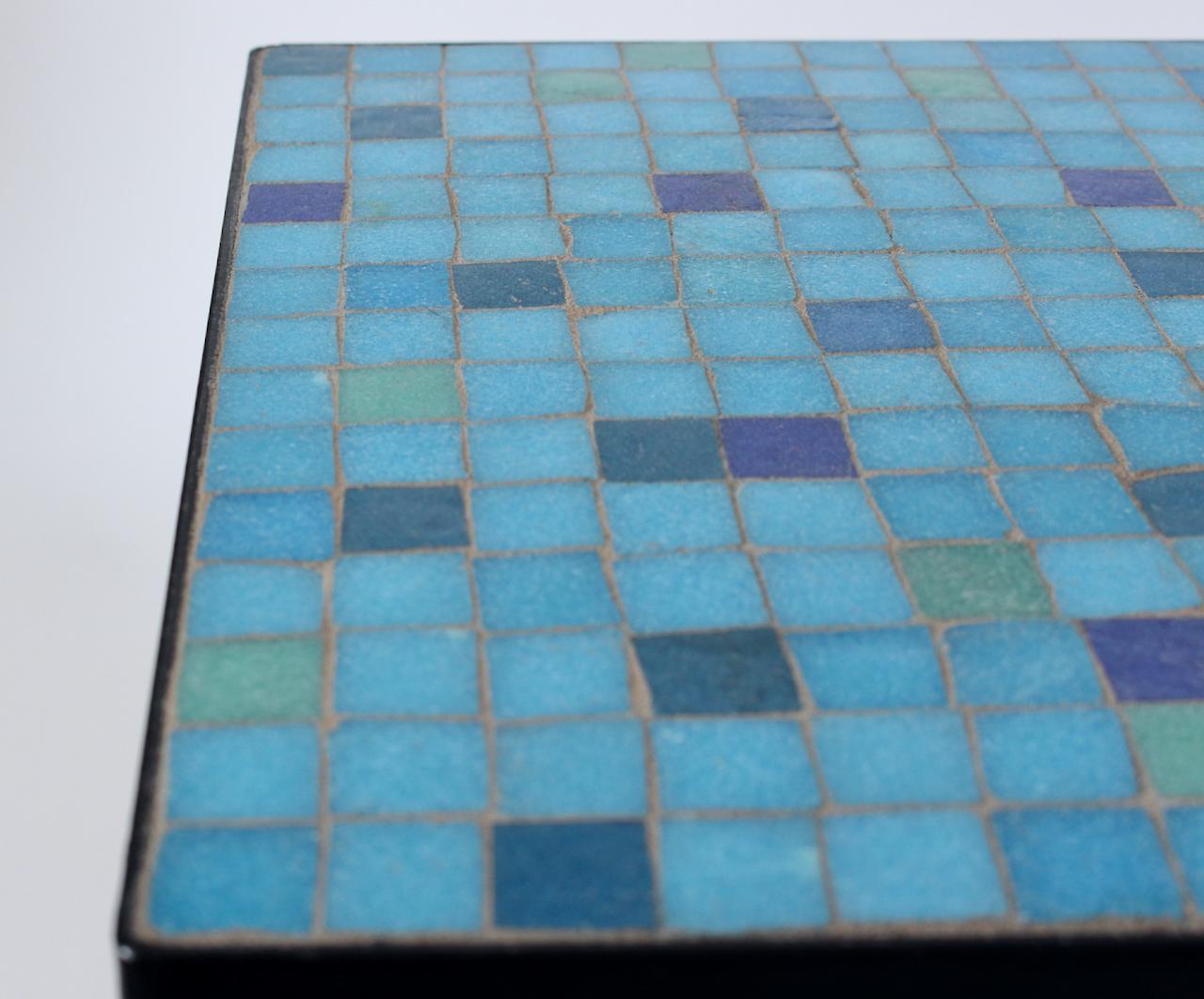 Aqua, Blue, Green & Violet Terrazzo Tile Top & Iron Occasional Table, 1950s For Sale 3
