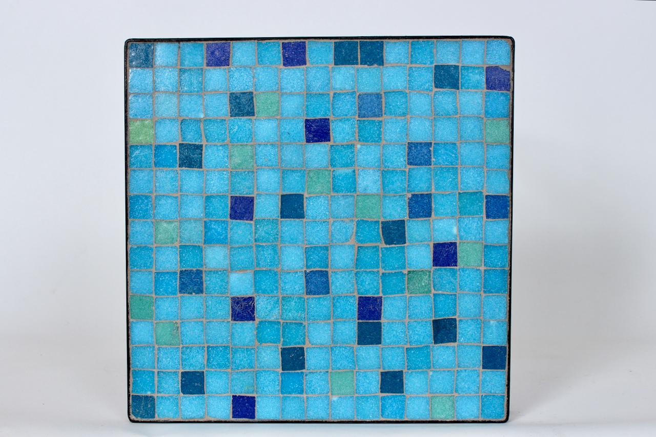 Aqua, Blue, Green & Violet Terrazzo Tile Top & Iron Occasional Table, 1950s For Sale 4