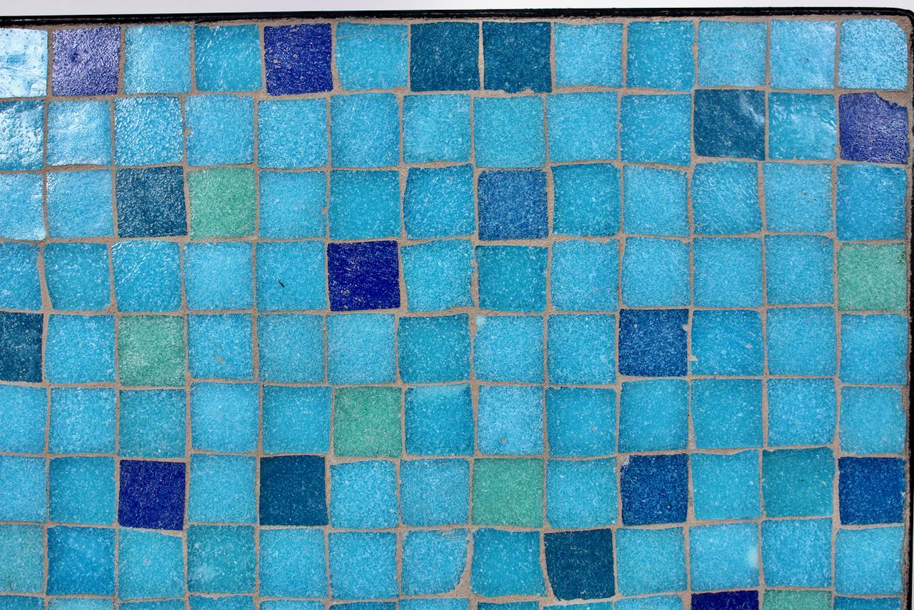 Aqua, Blue, Green & Violet Terrazzo Tile Top Occasional Table, 1950s For Sale 9