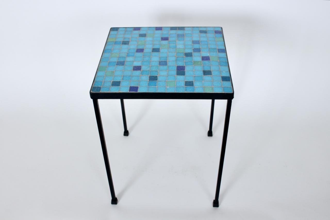 Aqua, Blue, Green & Violet Terrazzo Tile Top Occasional Table, 1950s For Sale 12