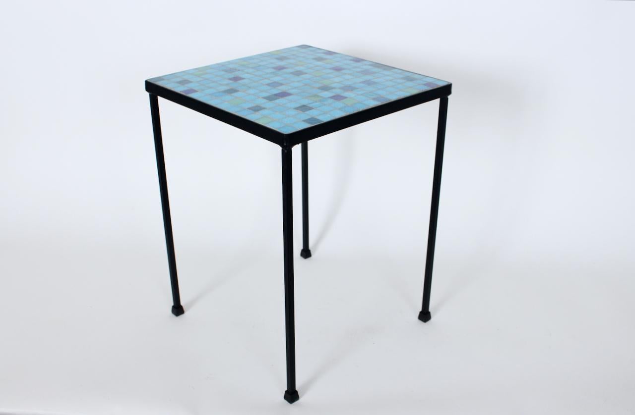 Aqua, Blue, Green & Violet Terrazzo Tile Top Occasional Table, 1950s For Sale 13