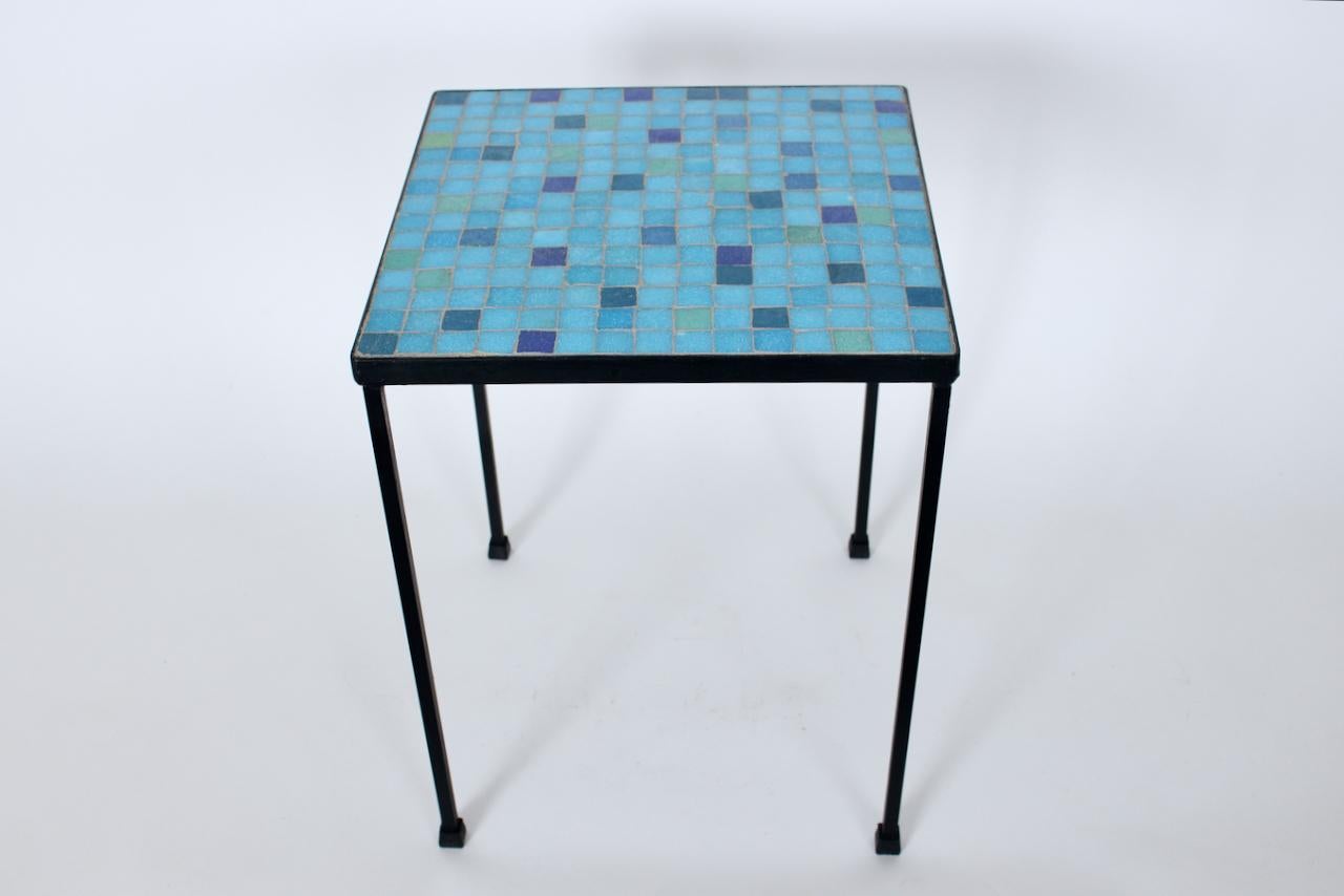 Mid-Century Modern Aqua, Blue, Green & Violet Terrazzo Tile Top Occasional Table, 1950s For Sale