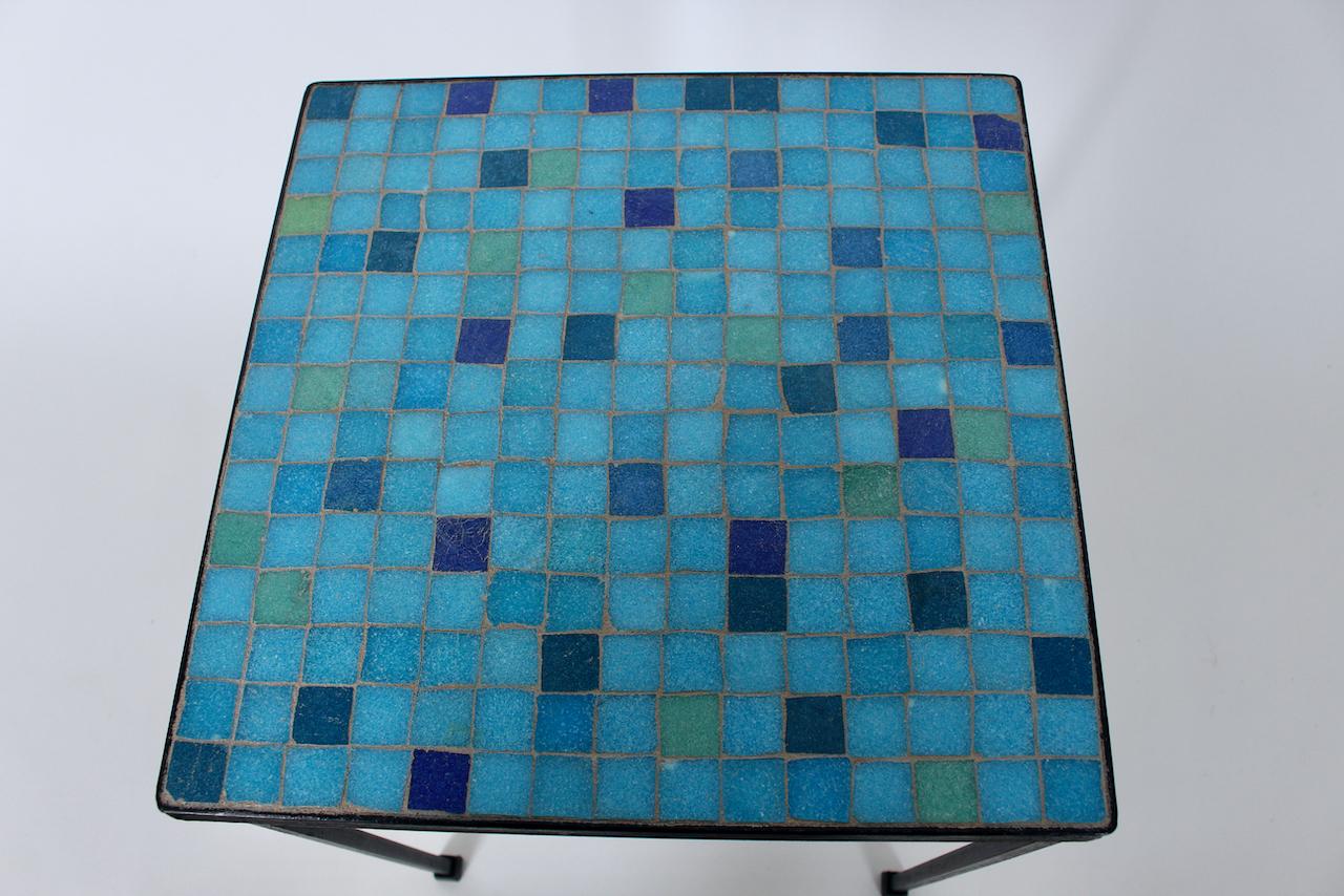 20th Century Aqua, Blue, Green & Violet Terrazzo Tile Top & Iron Occasional Table, 1950s For Sale