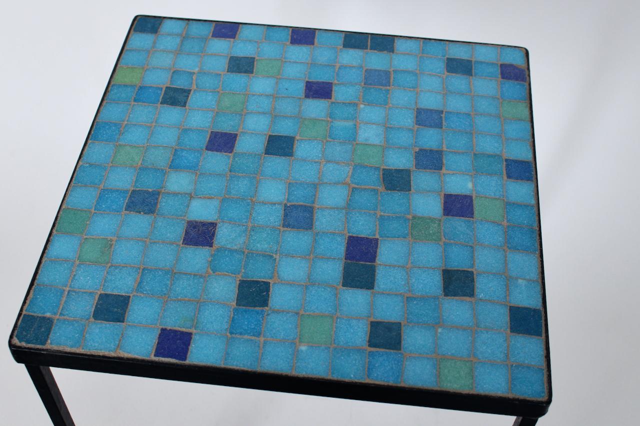 Aqua, Blue, Green & Violet Terrazzo Tile Top & Iron Occasional Table, 1950s For Sale 1