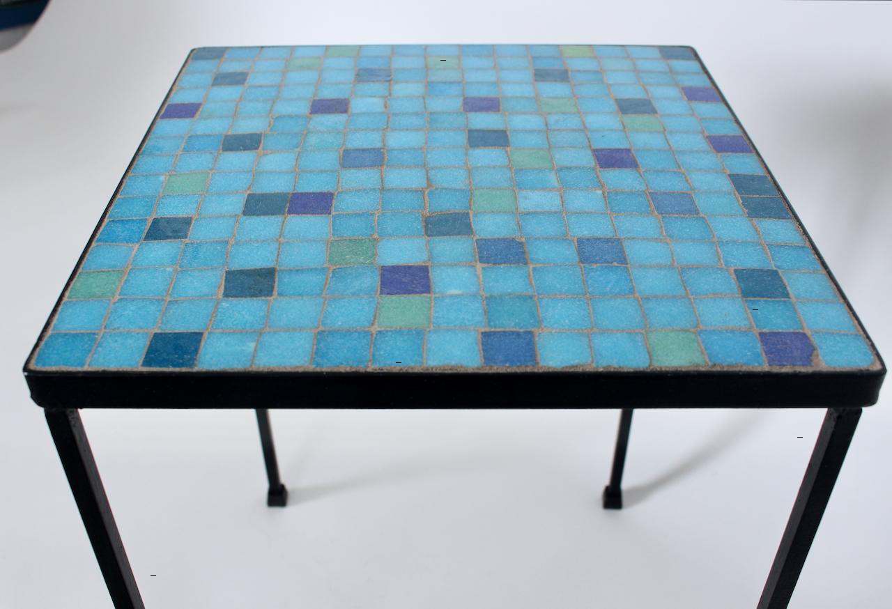 Aqua, Blue, Green & Violet Terrazzo Tile Top Occasional Table, 1950s For Sale 2