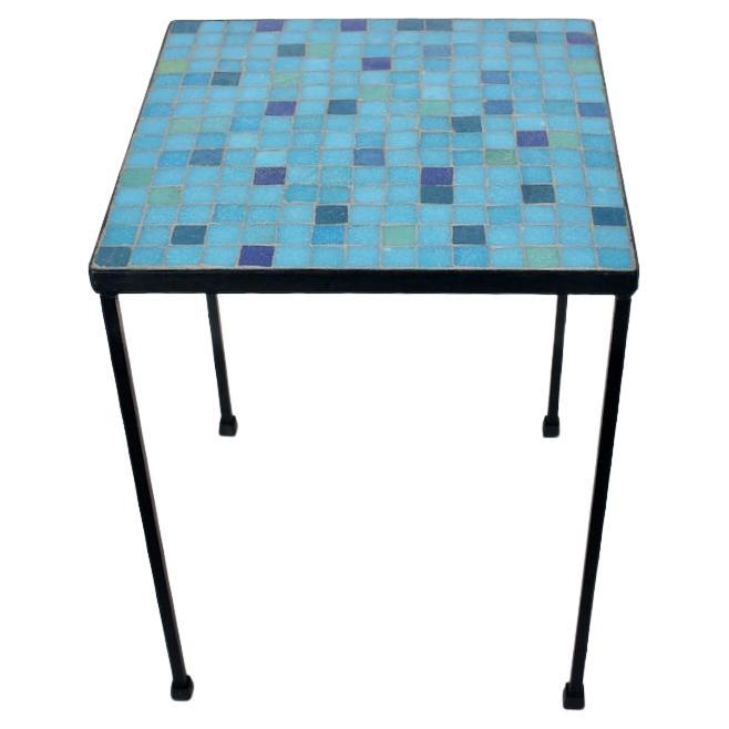 Aqua, Blue, Green & Violet Terrazzo Tile Top & Iron Occasional Table, 1950s For Sale