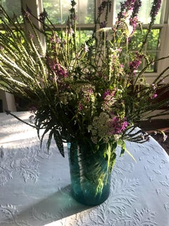 Aqua Blue Swirl Glass Vase
