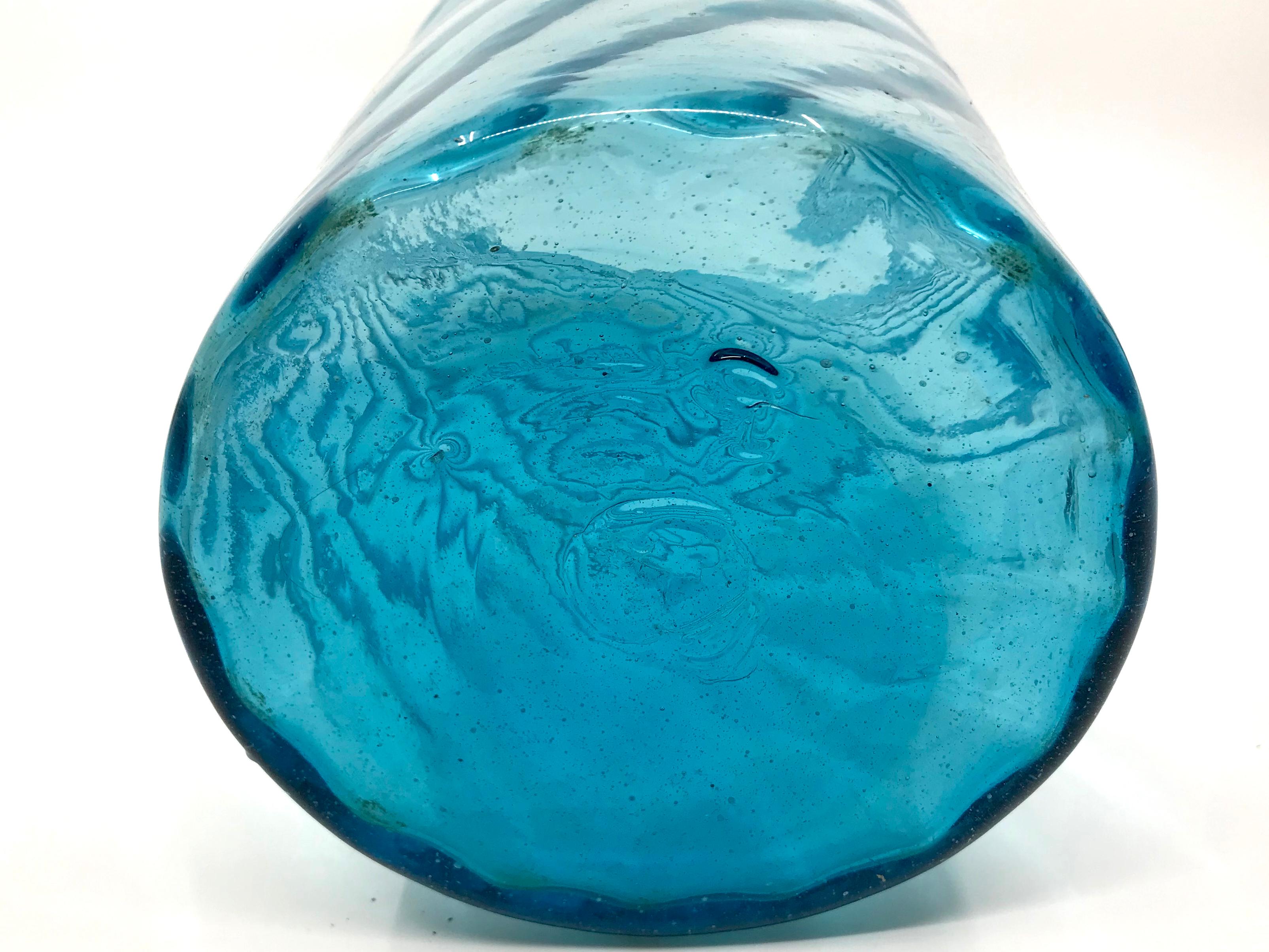 Mid-Century Modern Aqua Blue Swirl Glass Vase For Sale