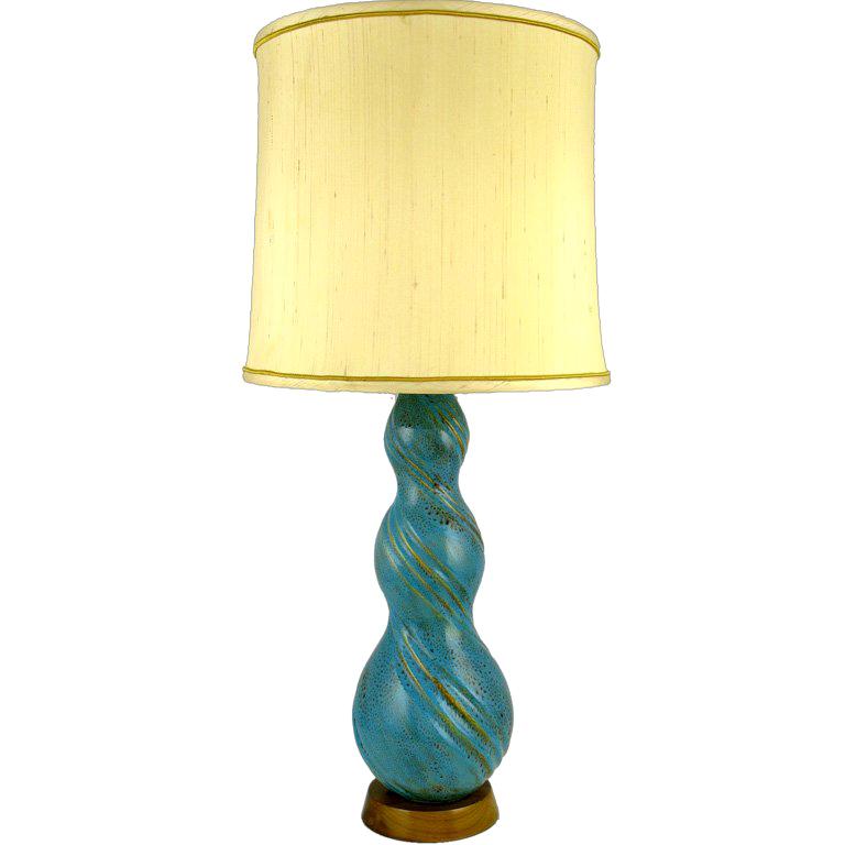 Lampe de bureau en poterie bleu turquoise en forme de triple gourde