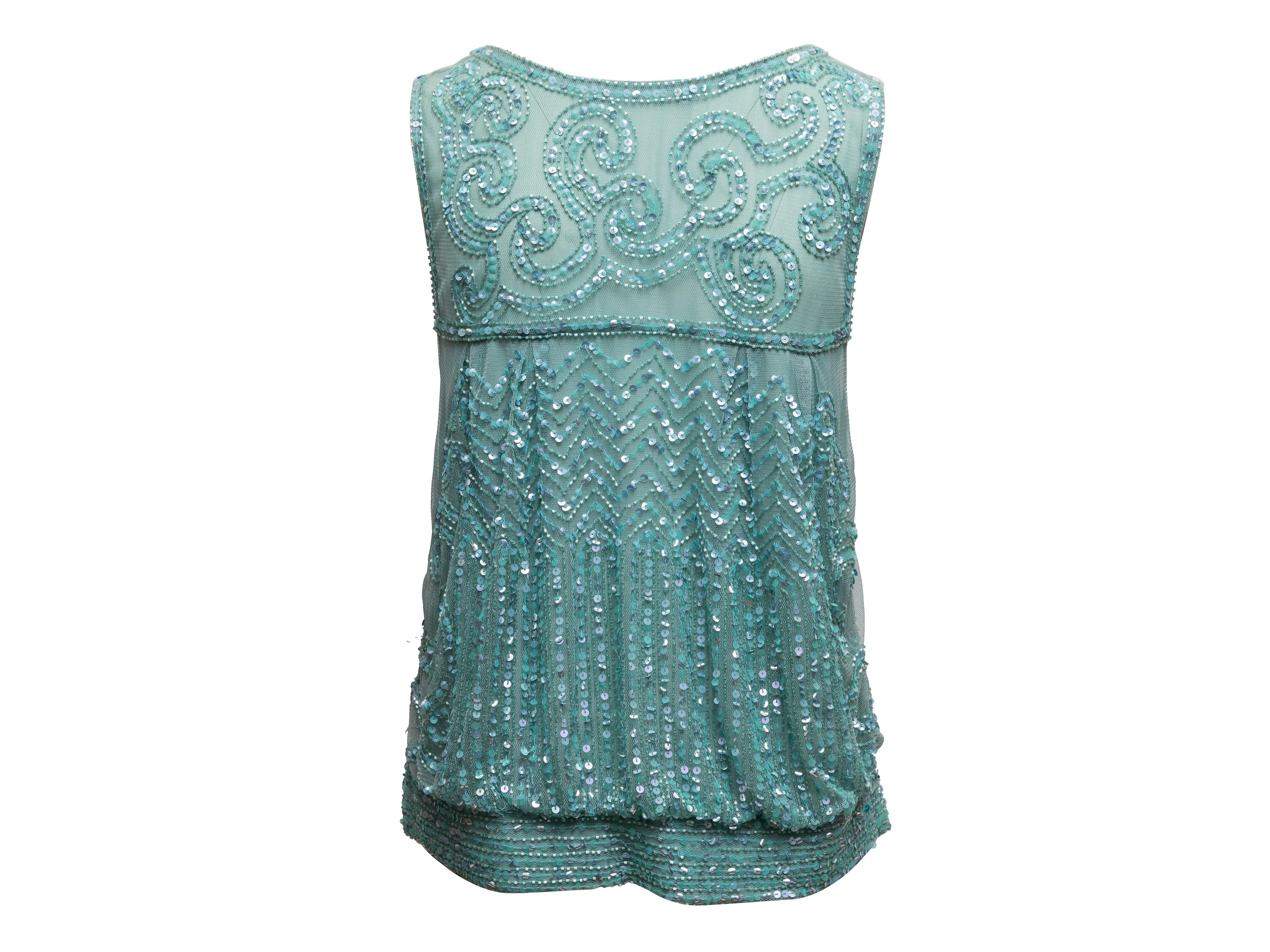 Aqua Blumarine Verschönertes ärmelloses Top Größe IT 44 (Blau) im Angebot