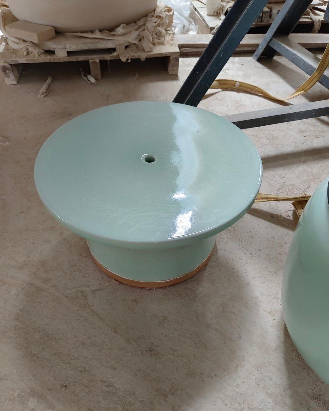 Contemporary Aqua Botanica Stool by WL Ceramics For Sale