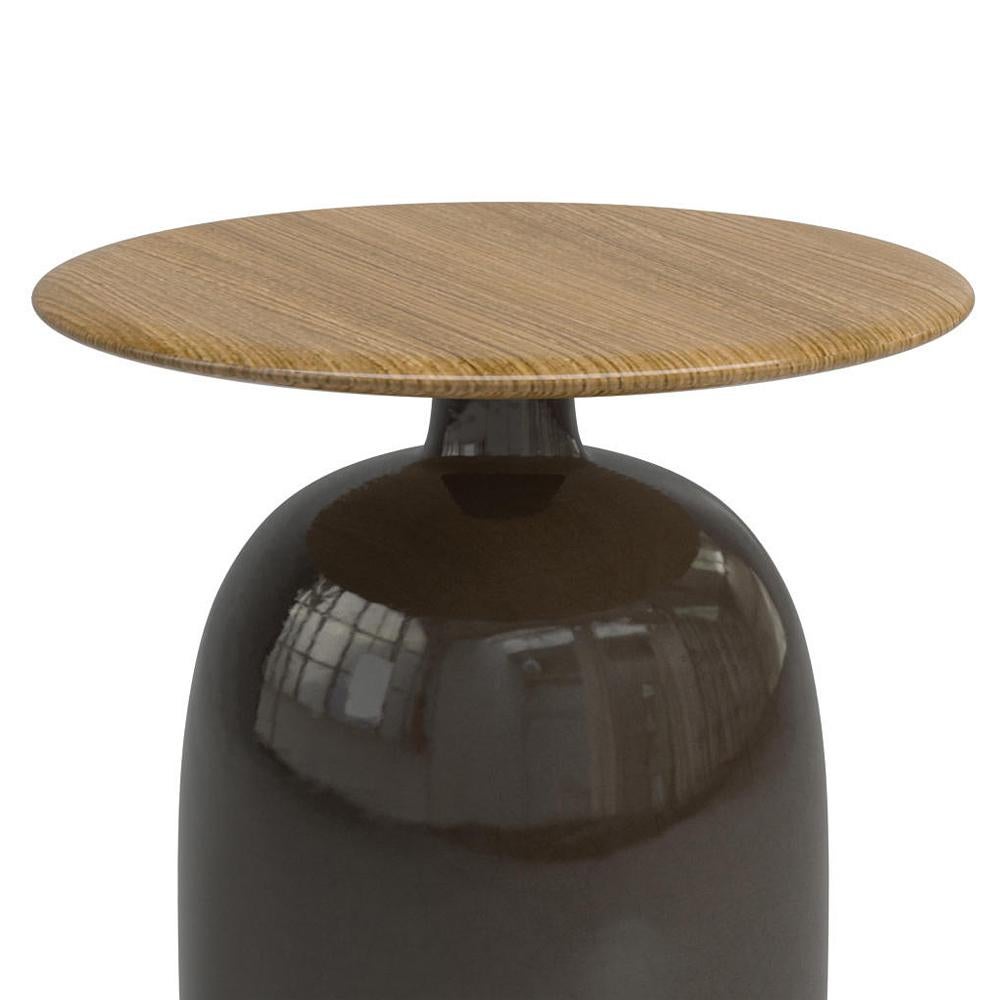 XXIe siècle et contemporain Table d'appoint en céramique anthracite avec plateau en teck en vente