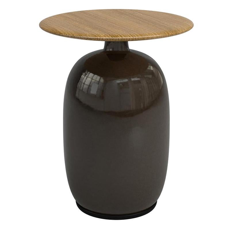 Aqua Ceramic Anthracite Side Table with Teak Top For Sale