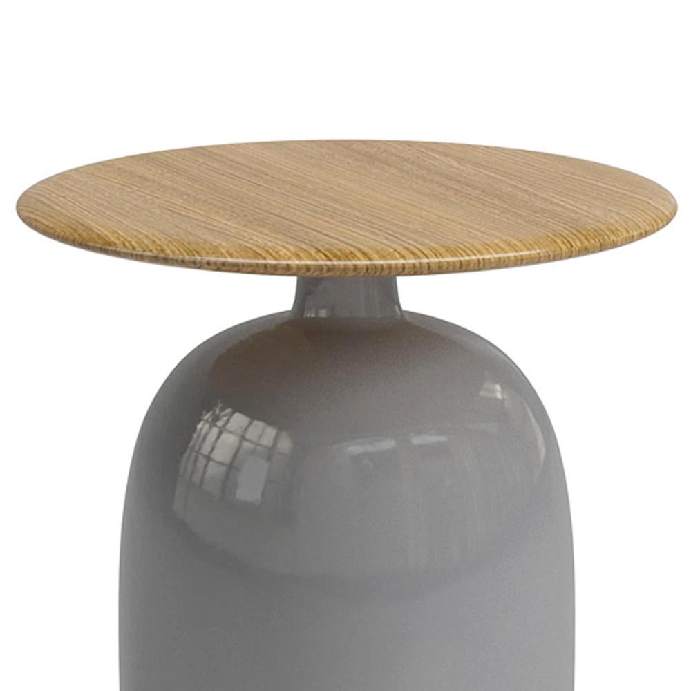 German Aqua Ceramic Light Grey Side Table with Teak Top For Sale