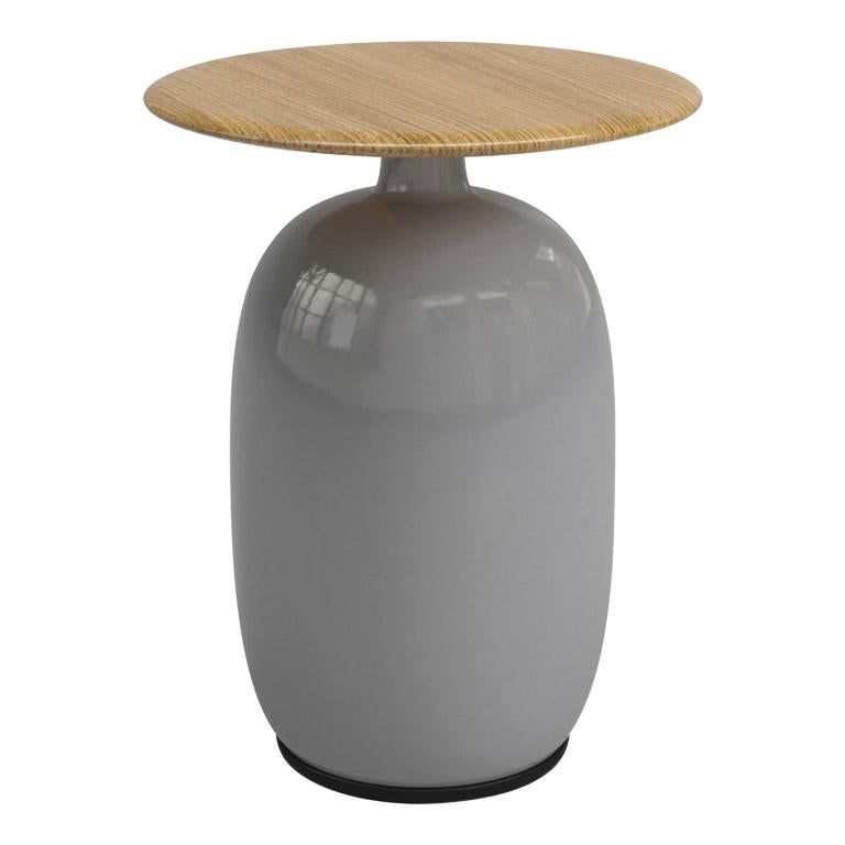 Aqua Ceramic Light Grey Side Table with Teak Top For Sale