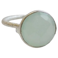 Aqua Chalcedony 12mm Round Faceted Sterling Silver Ring size 7