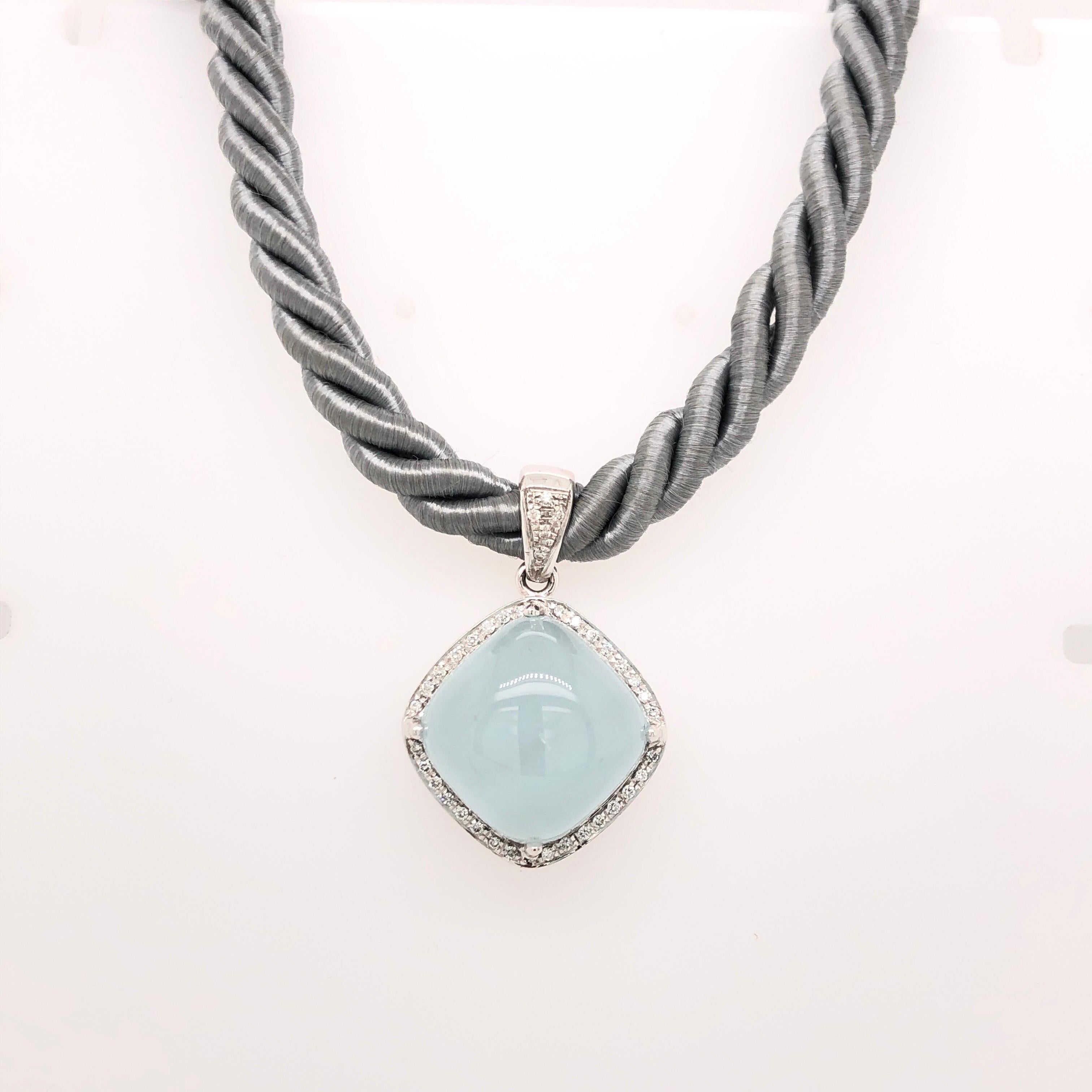 Modern Aqua Chalcedony and Diamond White Gold Pendant Necklace