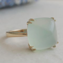Aqua Chalcedony Sugar Loaf Gold Plated Sterling Silver Ring