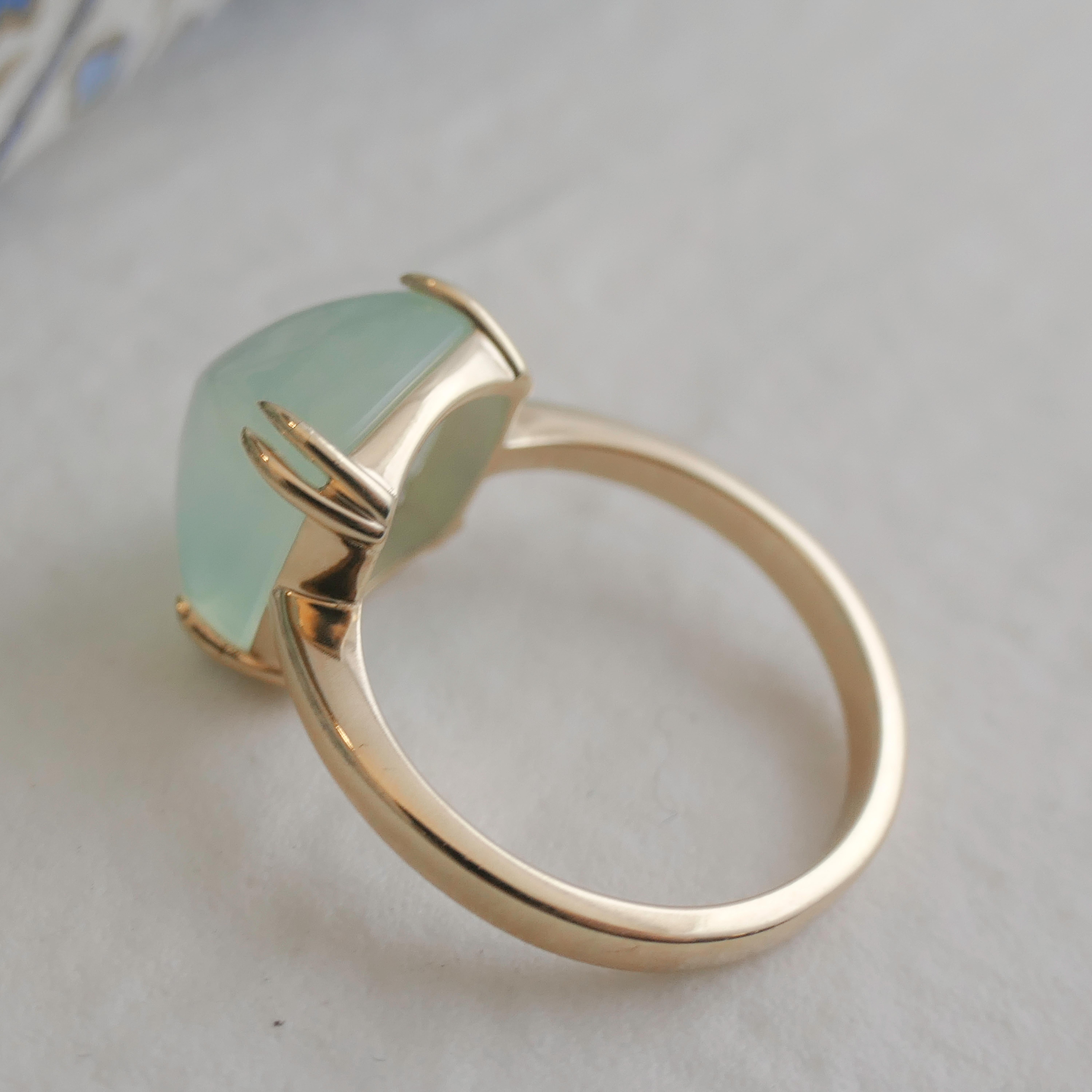 Women's Aqua Chalcedony Sugar Loaf Gold Plated Sterling Silver Ring For Sale