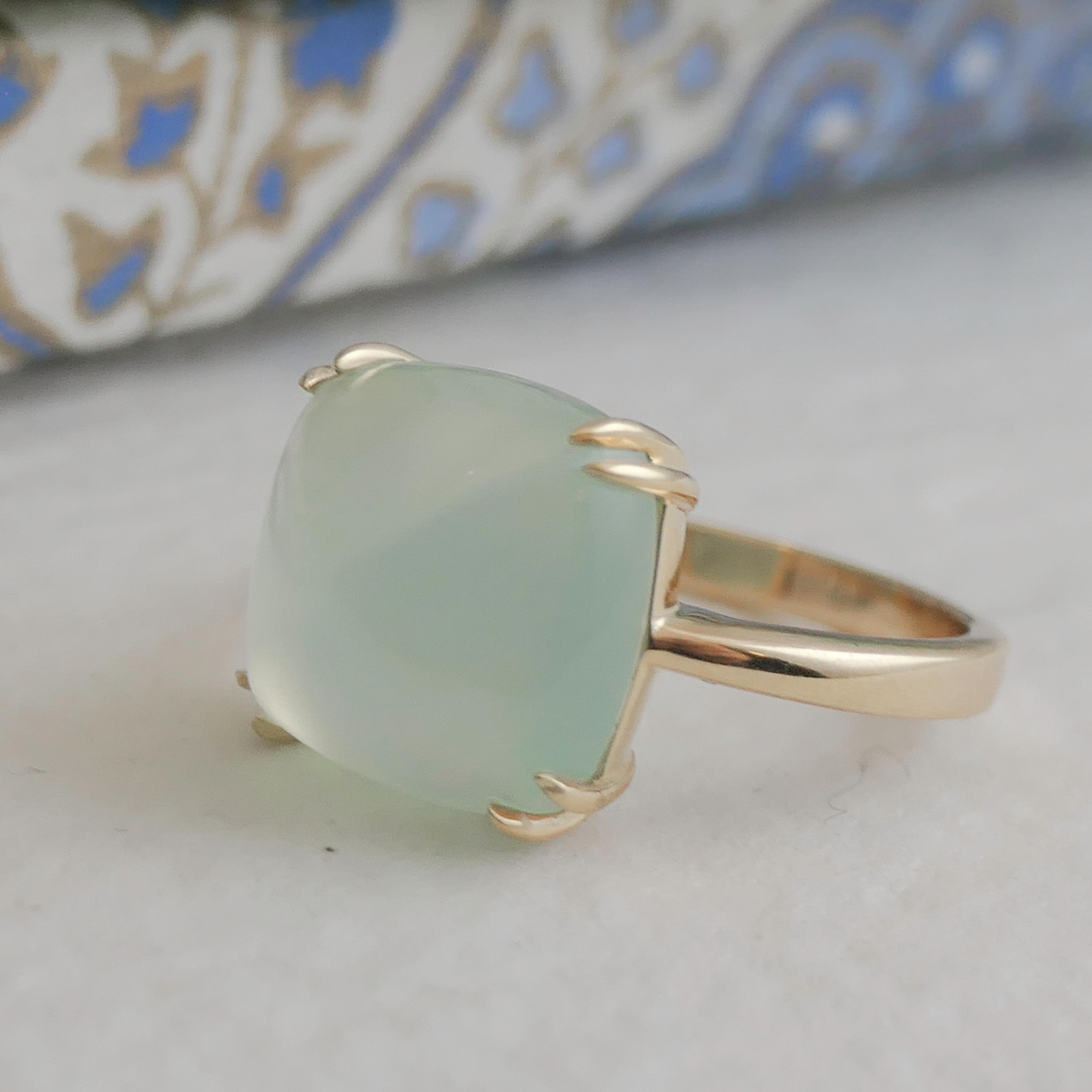 Aqua Chalcedony Sugar Loaf Gold Plated Sterling Silver Ring For Sale 1