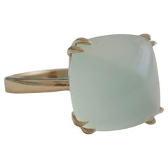 Anello Aqua Chalcedony Sugar Loaf in argento 925 placcato oro