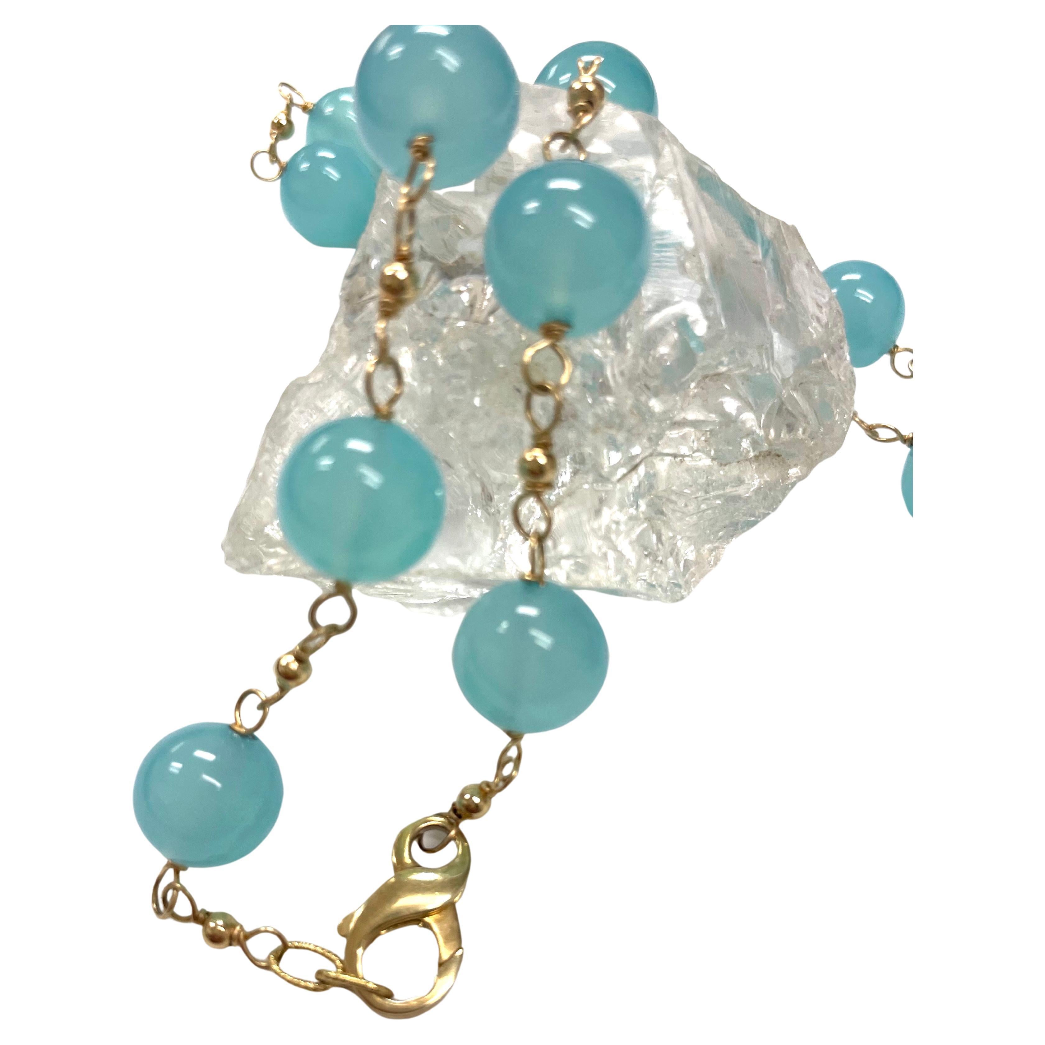 Aqua Chalcedony Wire-Wrapped Paradizia Necklace For Sale 4