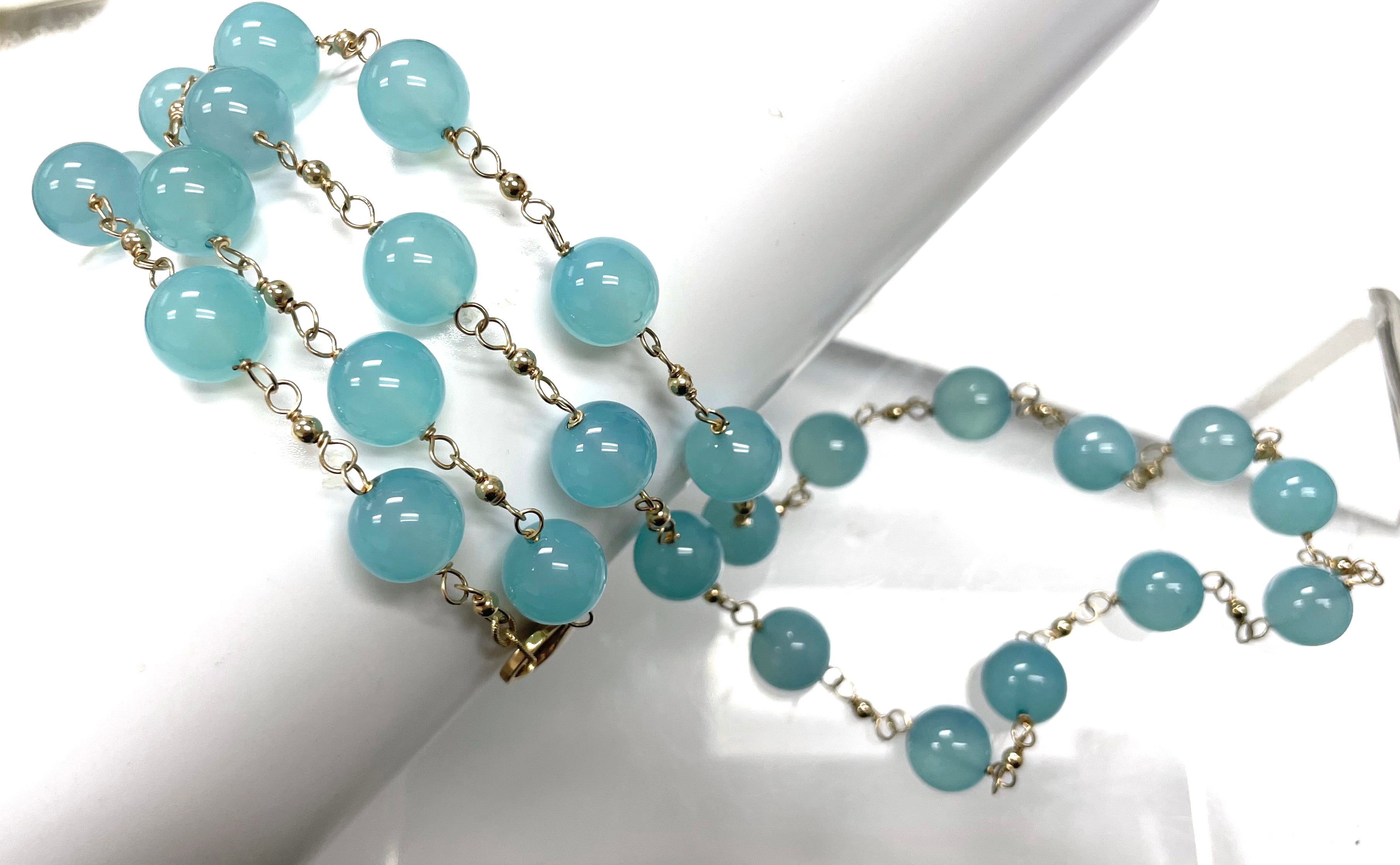 Aqua Chalcedony Wire-Wrapped Paradizia Necklace For Sale 5