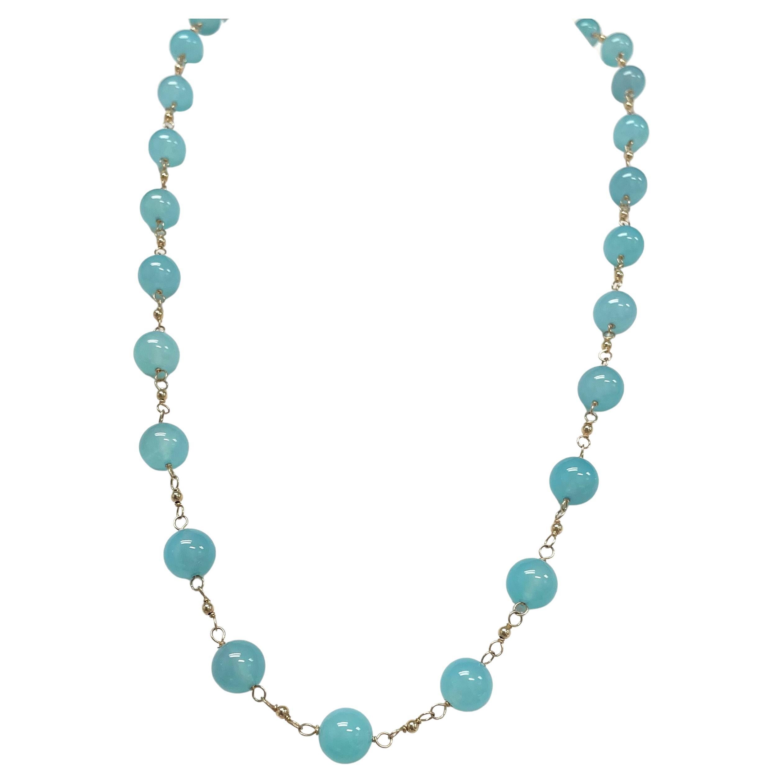 Aqua Chalcedony Wire-Wrapped Paradizia Necklace For Sale 6