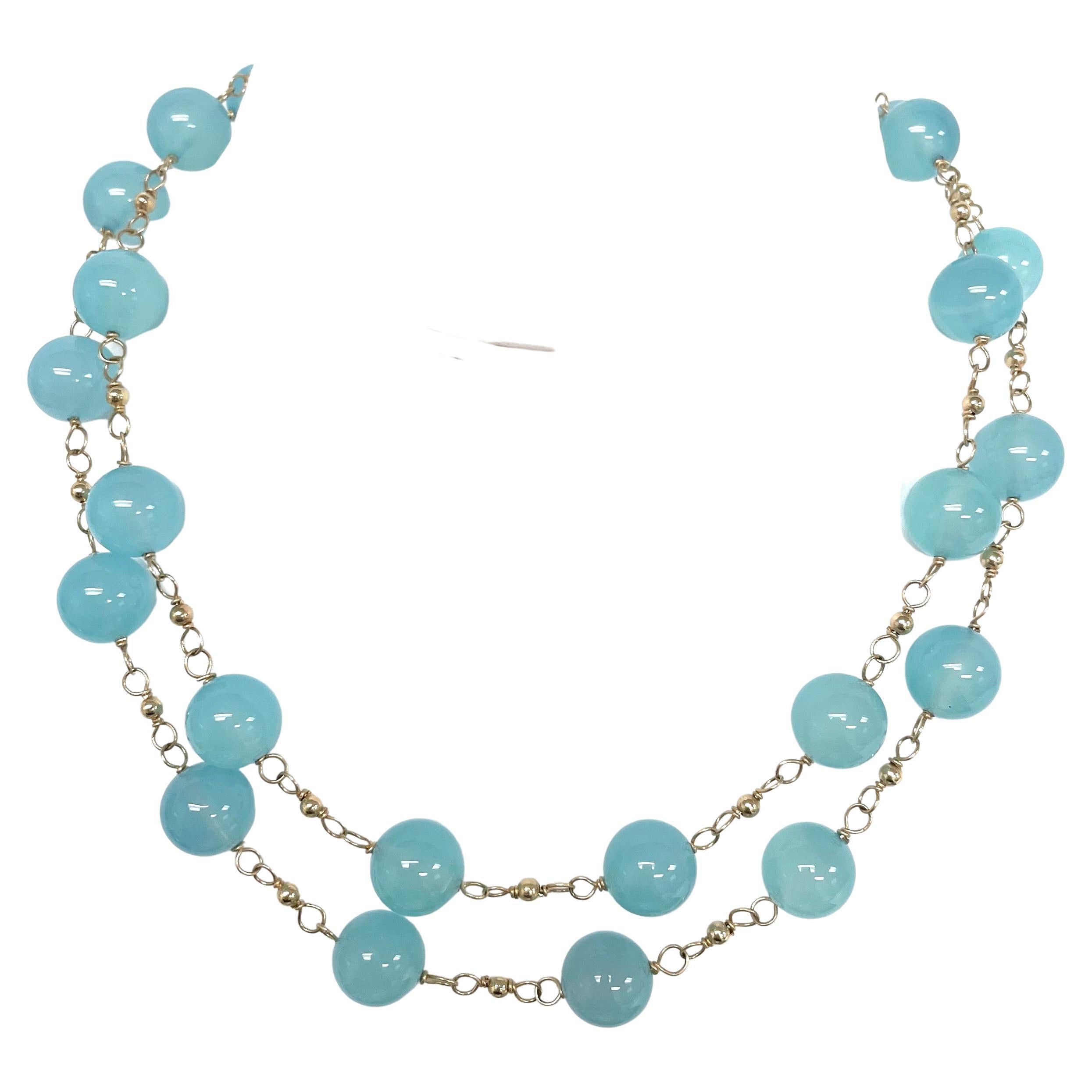 Aqua Chalcedon-Halskette mit Drahtumwicklung Paradizia im Angebot 7