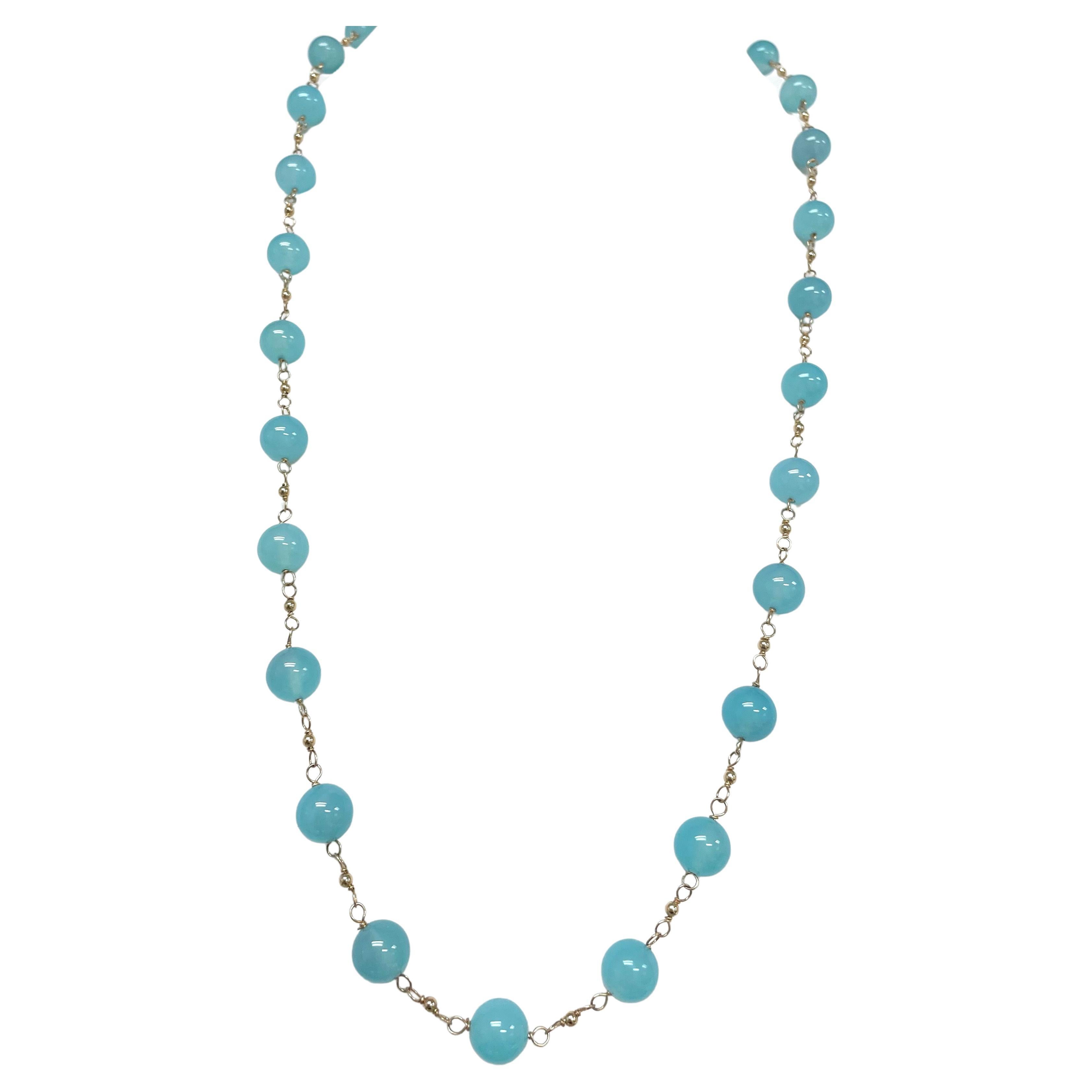 Aqua Chalcedony Wire-Wrapped Paradizia Necklace For Sale 8