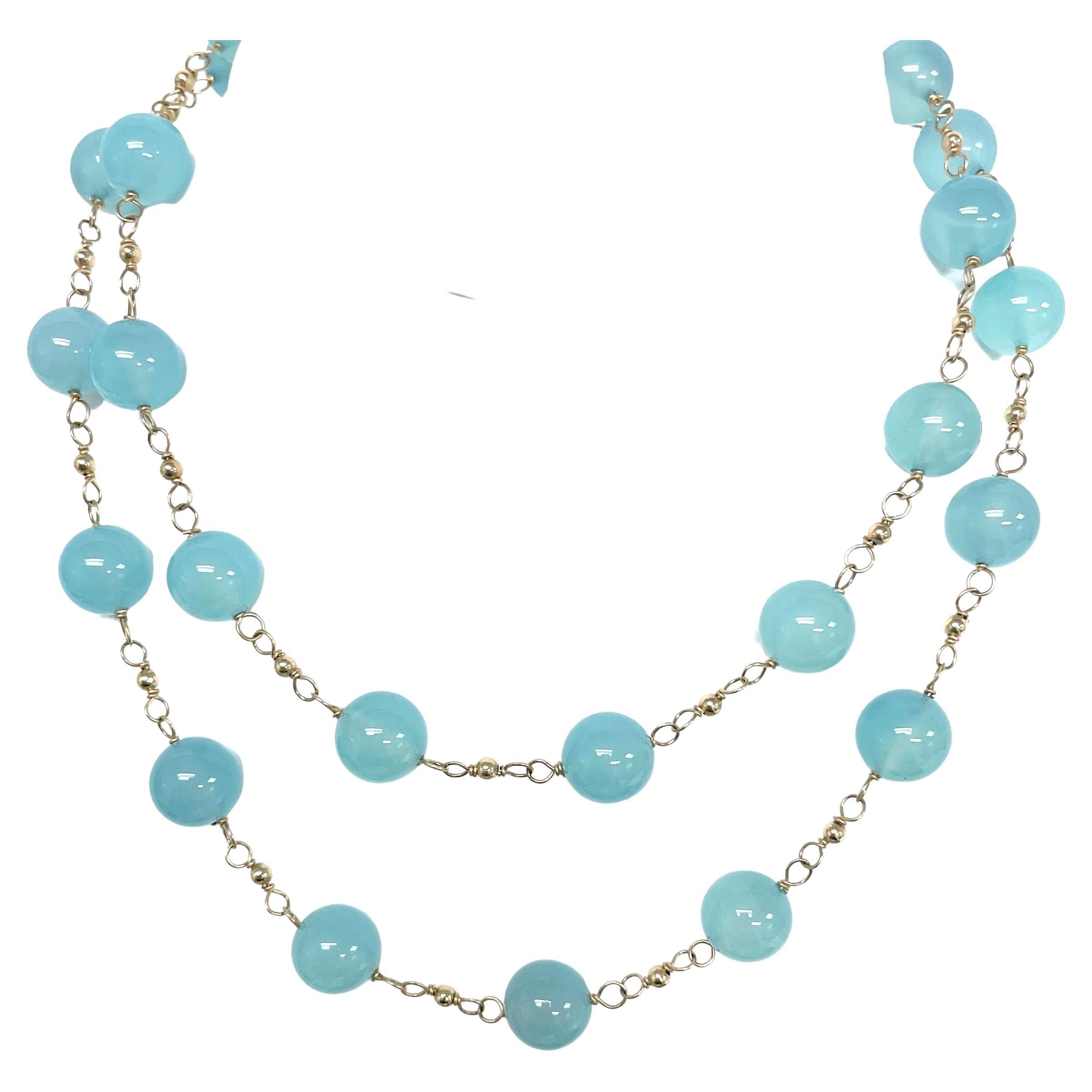 Aqua Chalcedony Wire-Wrapped Paradizia Necklace For Sale 9