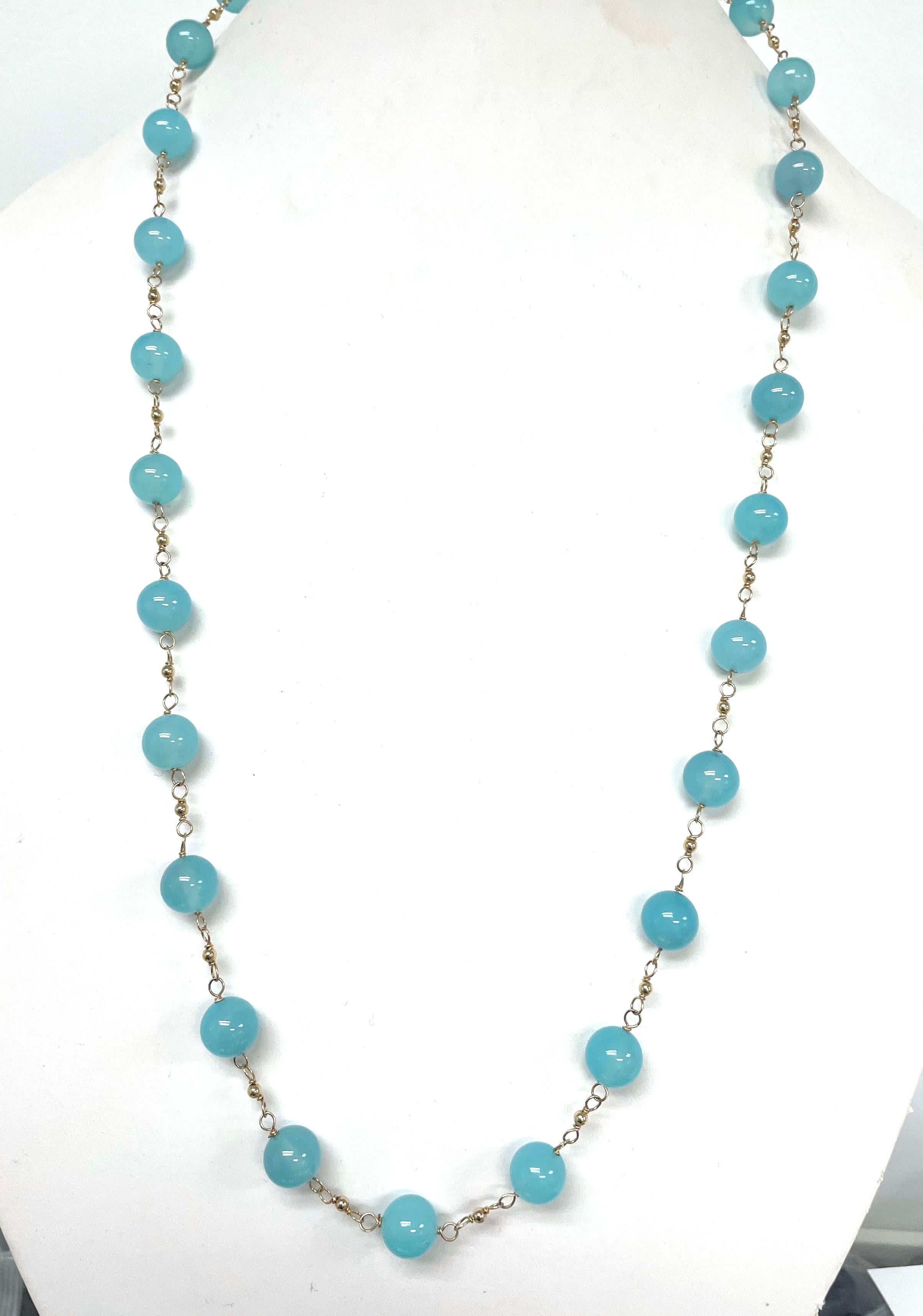 Aqua Chalcedony Wire-Wrapped Paradizia Necklace For Sale 10