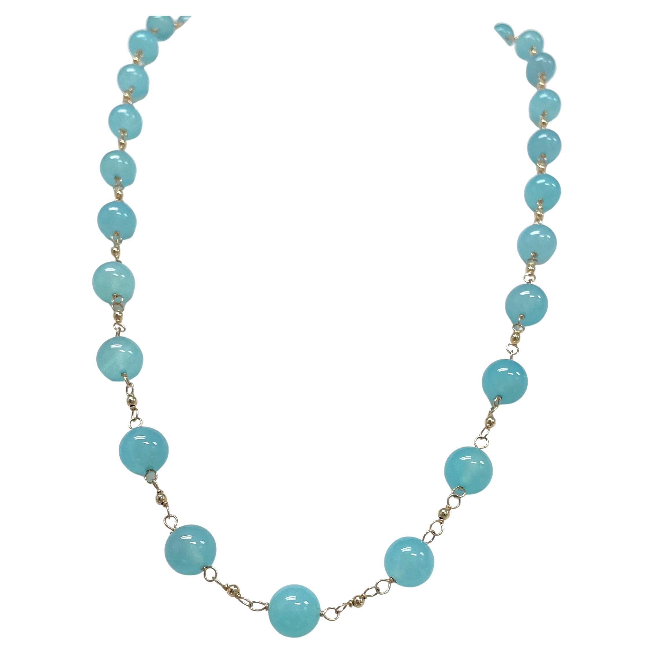 Aqua Chalcedony Wire-Wrapped Paradizia Necklace For Sale