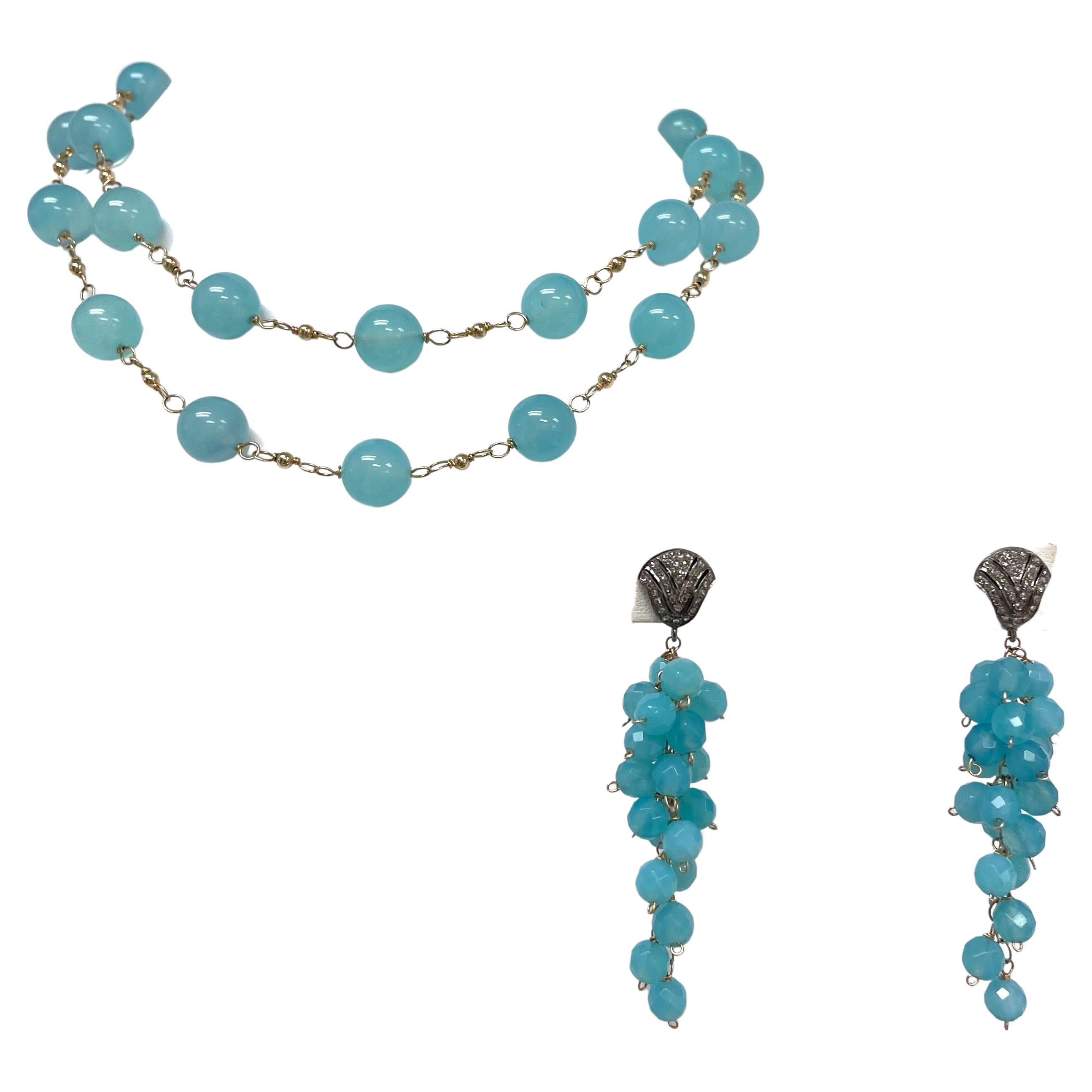 Aqua Chalcedony Wire-Wrapped Paradizia Necklace In New Condition For Sale In Laguna Beach, CA