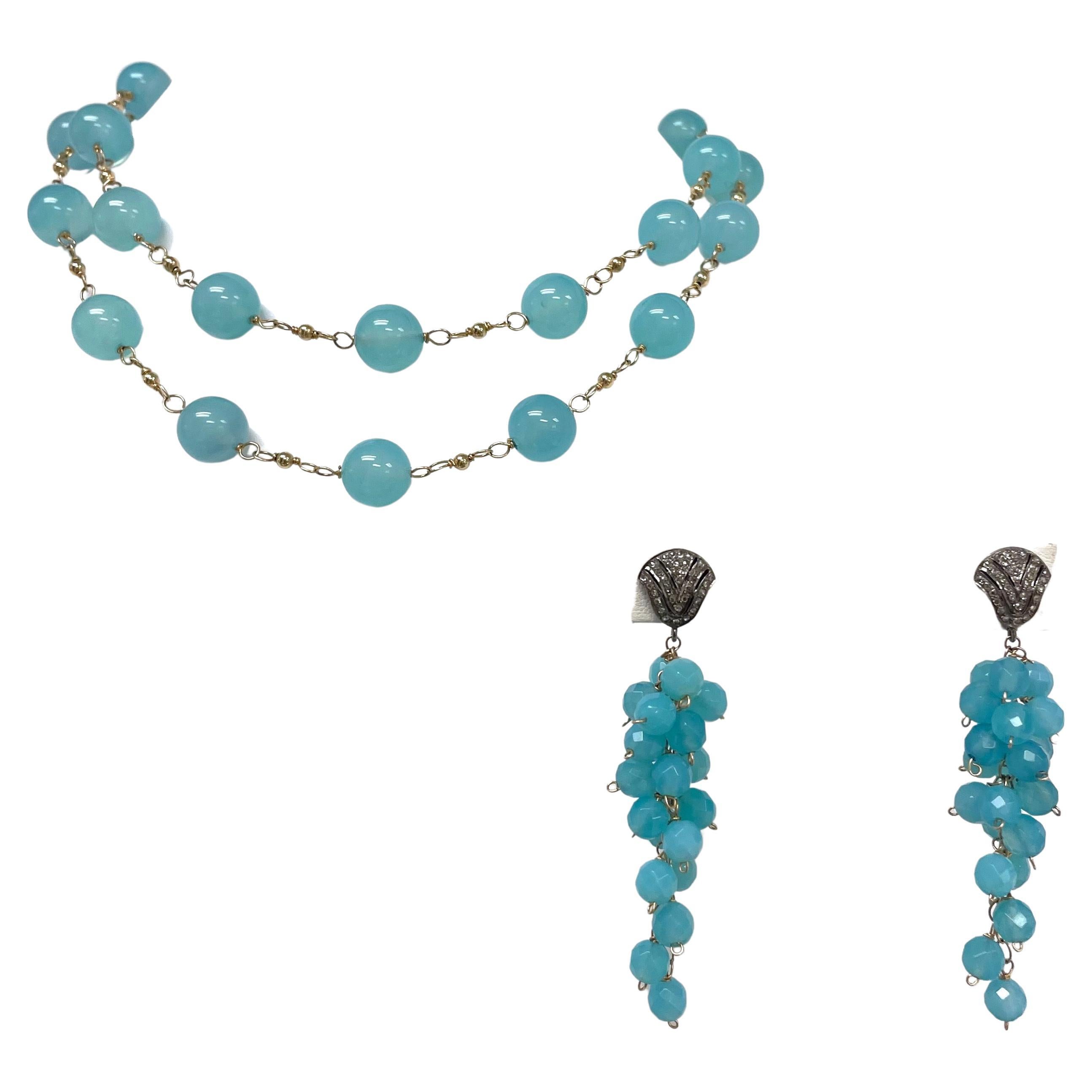 Aqua Chalcedon-Halskette mit Drahtumwicklung Paradizia im Zustand „Neu“ im Angebot in Laguna Beach, CA