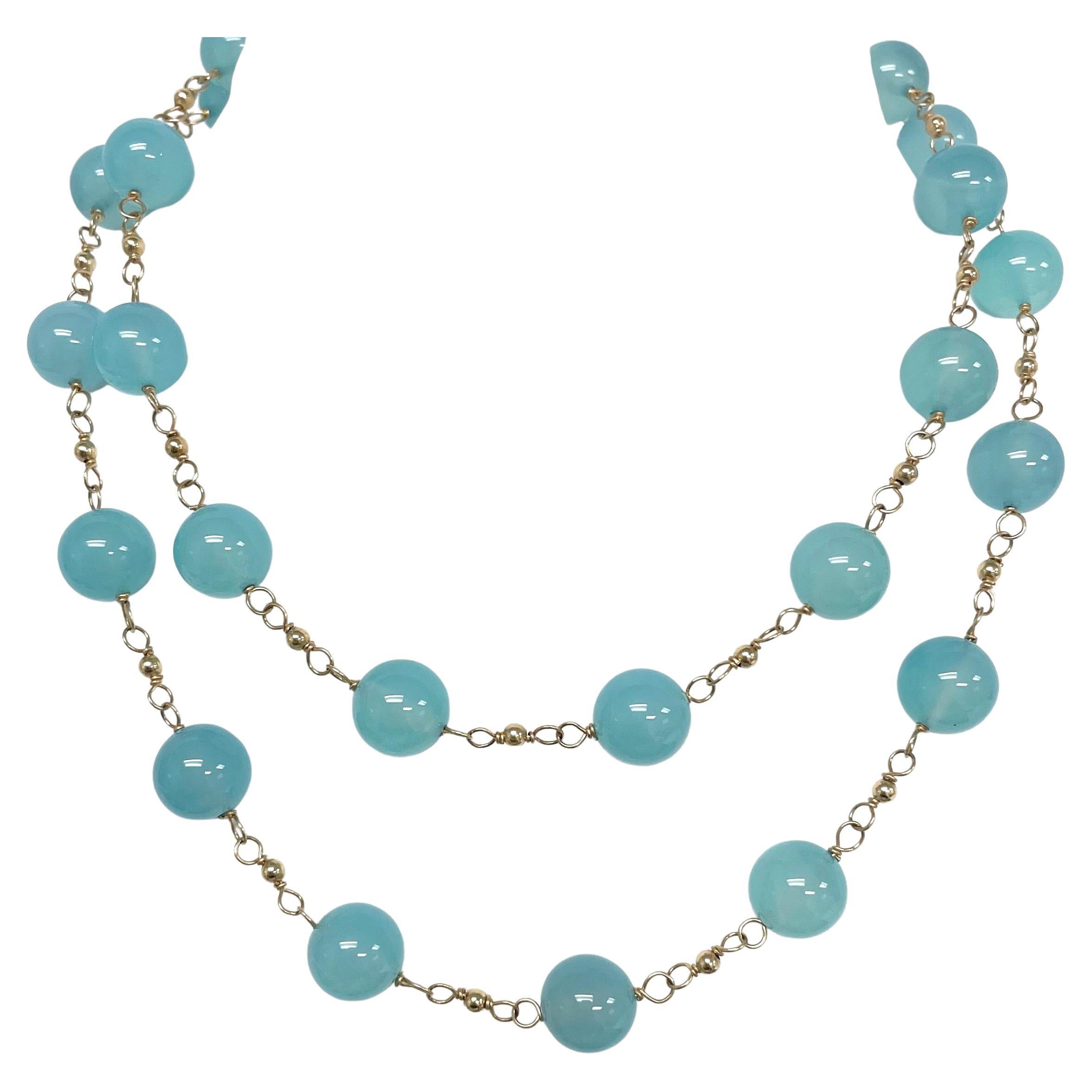 Women's Aqua Chalcedony Wire-Wrapped Paradizia Necklace For Sale