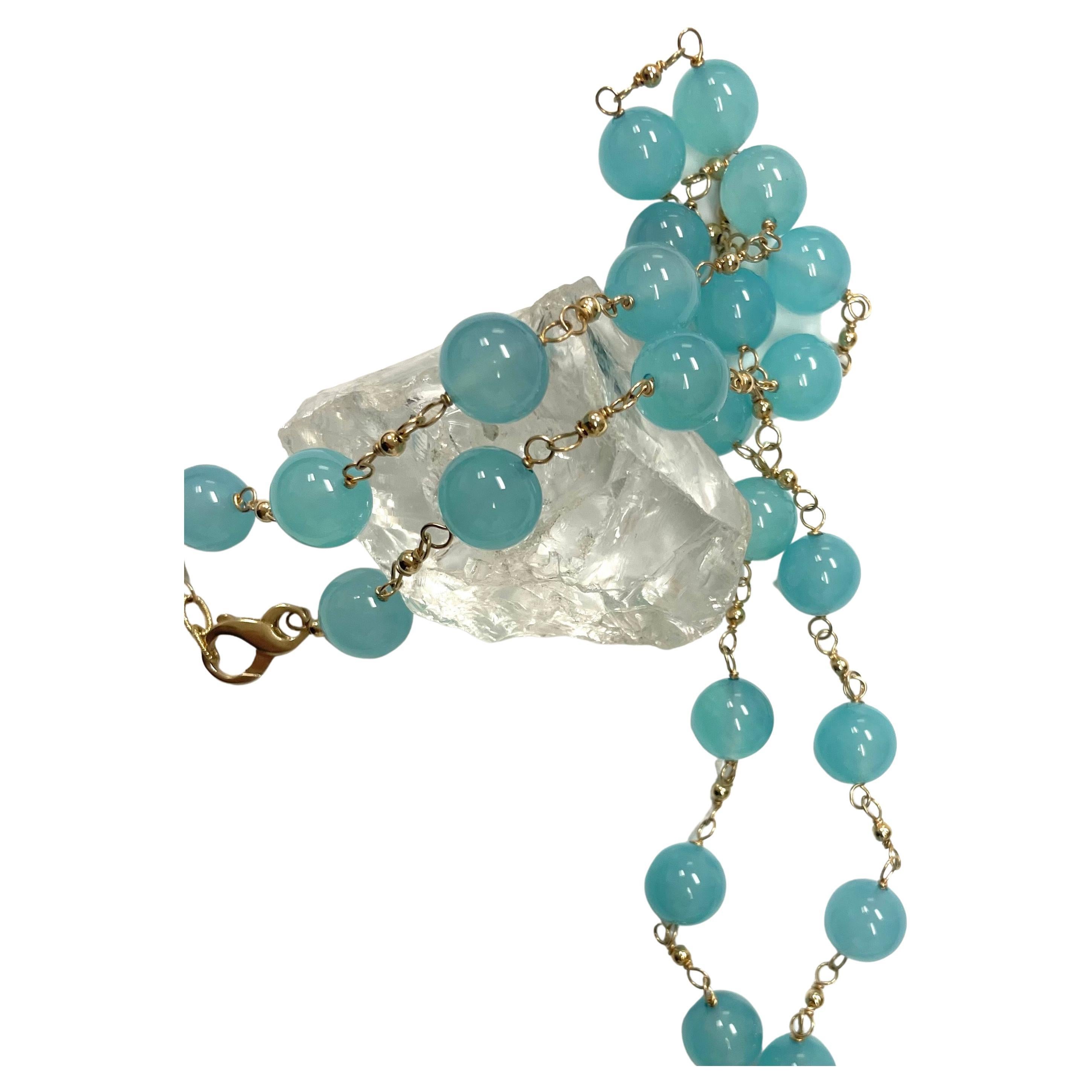 Aqua Chalcedony Wire-Wrapped Paradizia Necklace For Sale 1